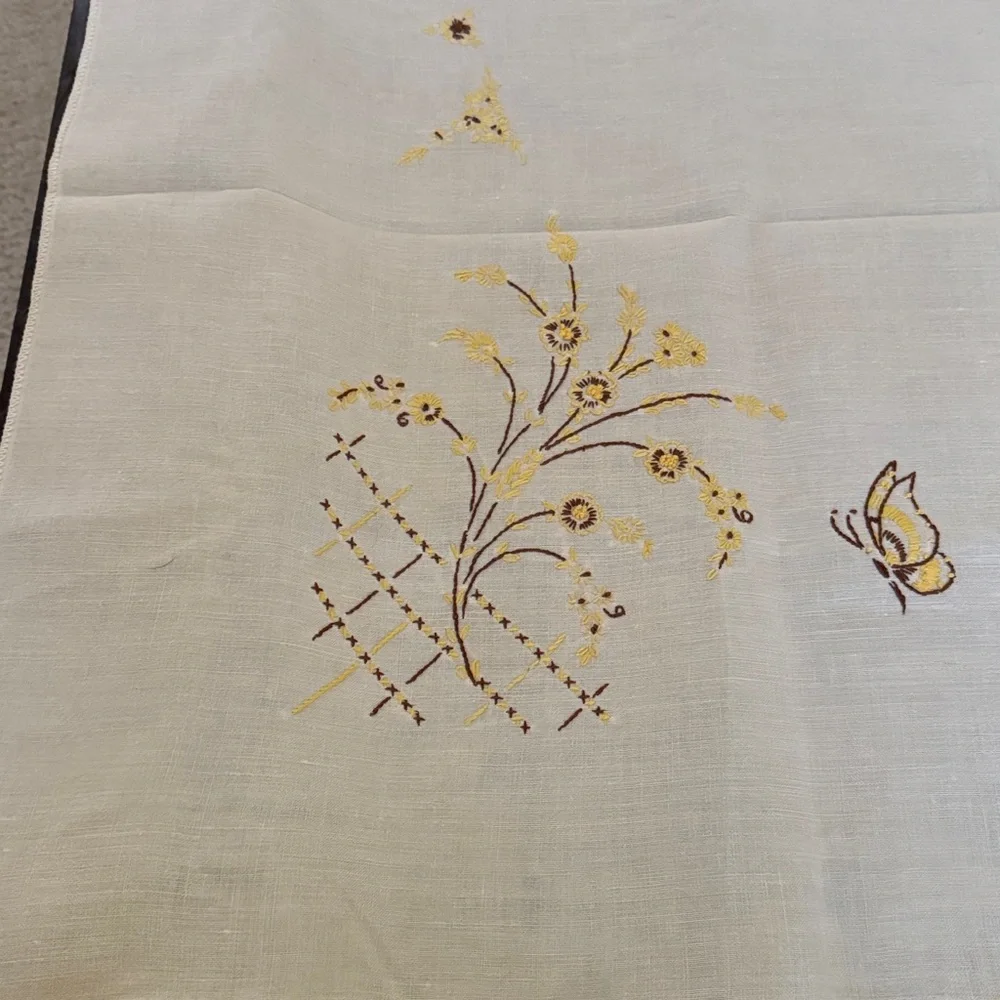 Vintage Linen Blend Tablecloth with Embroidery